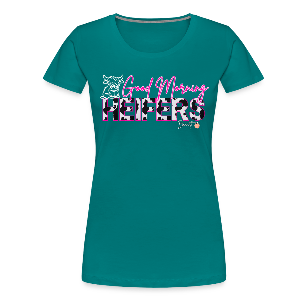 BENNETT PEACH "GOOD MORNING HEIFFERS" Women's Cropped T-Shirt Women’s Premium T-Shirt - teal