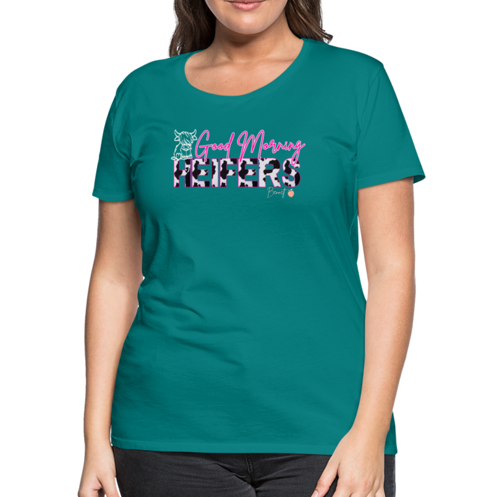 BENNETT PEACH "GOOD MORNING HEIFFERS" Women's Cropped T-Shirt Women’s Premium T-Shirt - teal