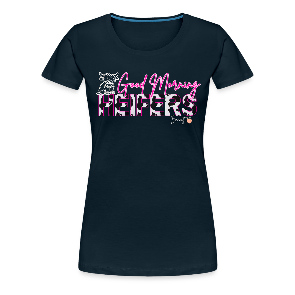 BENNETT PEACH "GOOD MORNING HEIFFERS" Women's Cropped T-Shirt Women’s Premium T-Shirt - deep navy