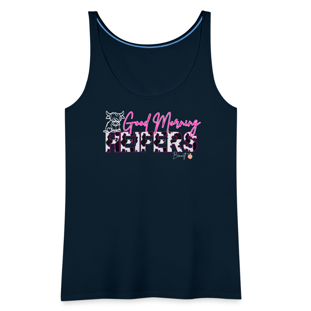 BENNETT PEACH "GOOD MORNING HEIFFERS" Women's Cropped T-Shirt Women’s Premium Tank Top - deep navy