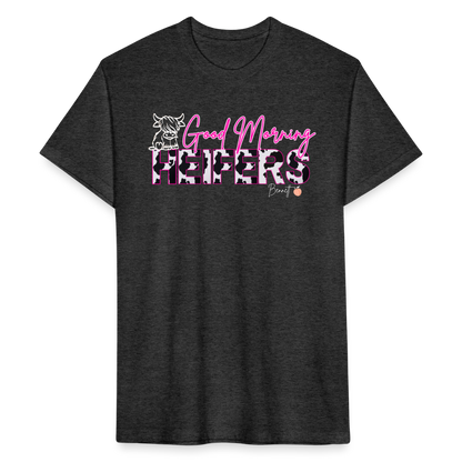 BENNETT PEACH "GOOD MORNING HEIFFERS"  Fitted Cotton/Poly T-Shirt by Next Level - heather black