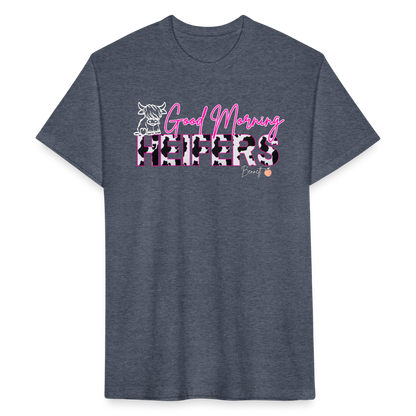 BENNETT PEACH "GOOD MORNING HEIFFERS"  Fitted Cotton/Poly T-Shirt by Next Level - heather navy